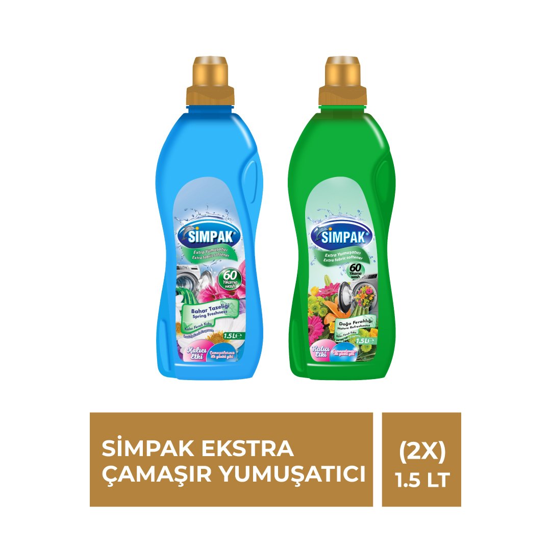 Simpak Extra Çamaşır Yumuşatıcı 2’li Set (Hanımeli + Doğa Tazeliği) – 1.5 L 1 Simpak Extra Çamaşır Yumuşatıcı 2’li Set (Hanımeli + Doğa Tazeliği) – 1.5 L